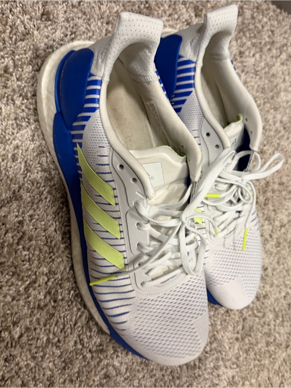adidas White, Blue & Neon Yellow Men's Athletic Shoes